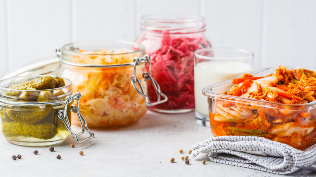 A table topped with different types of food on a plate
probiotics
Description automatically generated