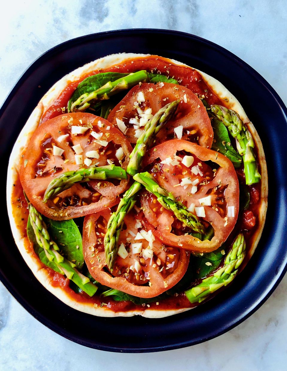 Veggie Pizza with Asparagus & Tomato (vegan+dairy free)