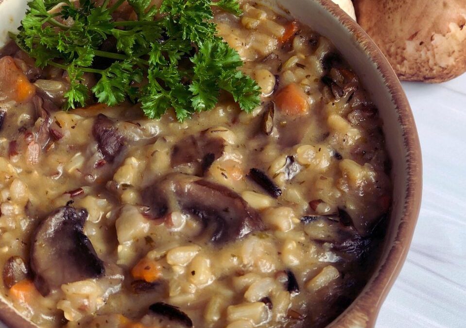 Creamy Mushroom & Wild Rice Soup Recipe (vegan + dairy free)